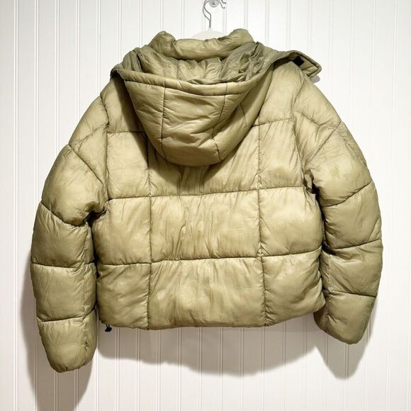 Urban Outfitters Lets Frans Hooded Square Puffer Jacket Green Size Medium - Picture 9 of 9
